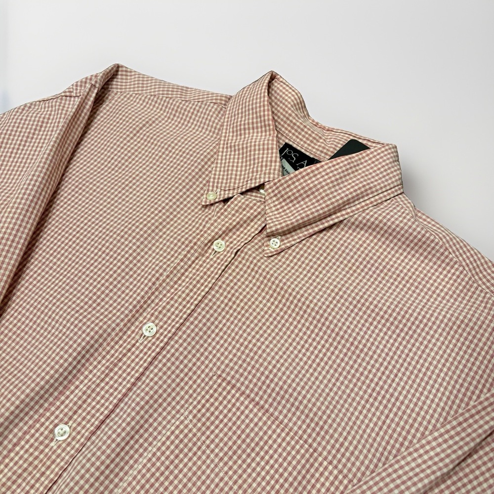 Jos A Bank Button Dress Shirt Men's 16 1/2 - 32 Large Red Gingham Check Cotton